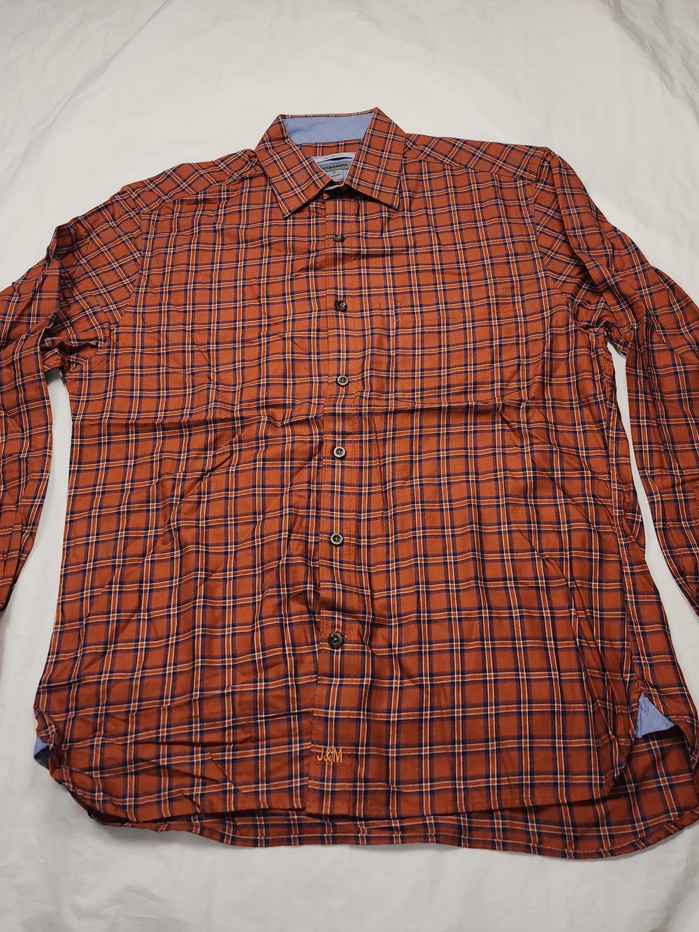 Johnston & Murphy Orange Plaid Long-Sleeve Dress Shirt Size Medium